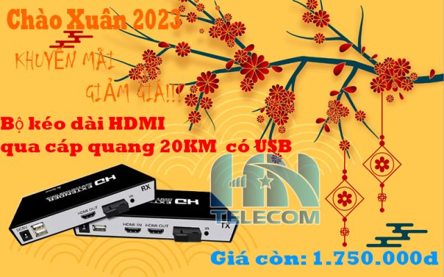 Giảm giá Bộ kéo dài HDMI qua cáp quang 20km có USB
