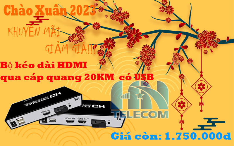 Giảm giá Bộ kéo dài HDMI qua cáp quang 20km có USB
