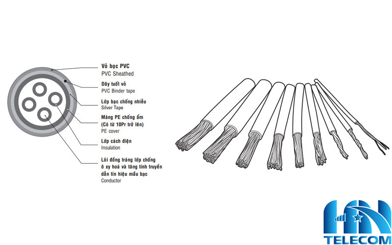 Cấu tạo dây cáp điện thoại 10 đôi