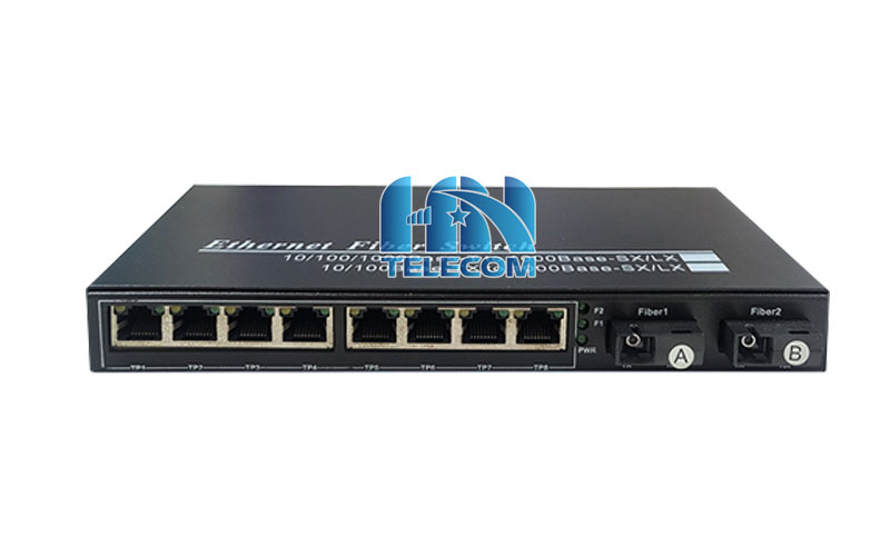 Switch quang 8 port POE 1000Mbps + 2 sc port simplex