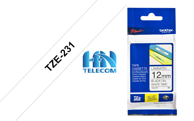 Nhãn in TZE-231 12mm chữ đen 
