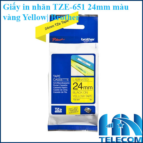 Giấy in nhãn TZE-651 24mm màu vàng