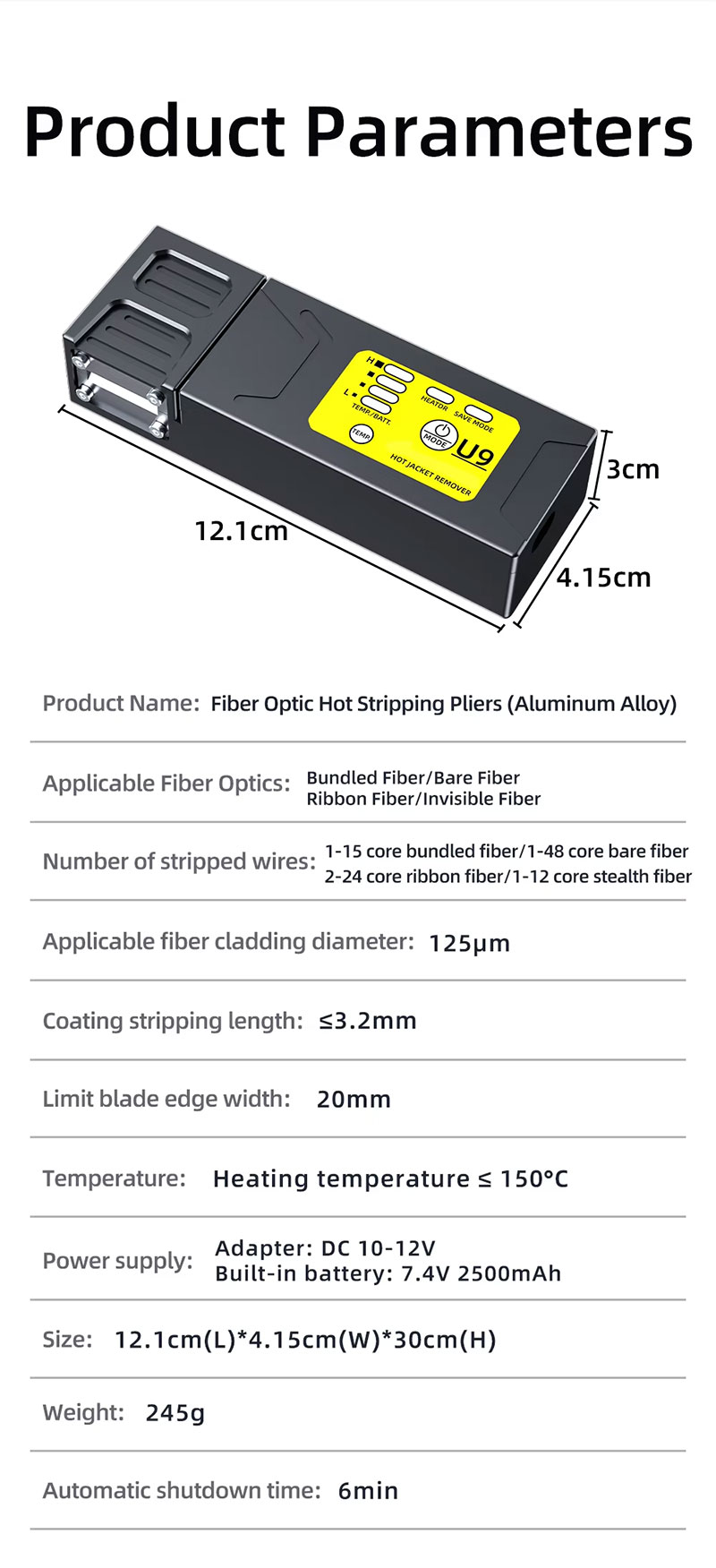 Thông số kĩ thuật kìm tước nhiệt U9