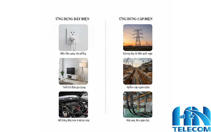 Ứng dụng của dây điện và cáp điện 