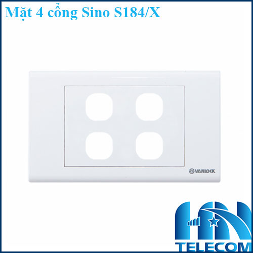 Mặt 4 cổng Sino S184/X hình chữ nhật, wallplate 4 cổng