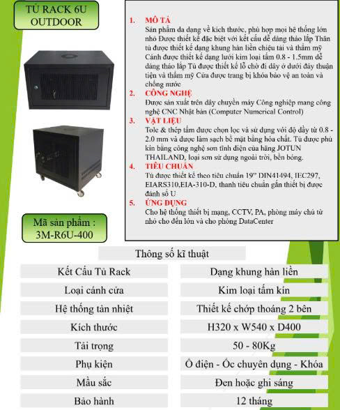 Tủ Rack 6U-d400 Trong Nhà 