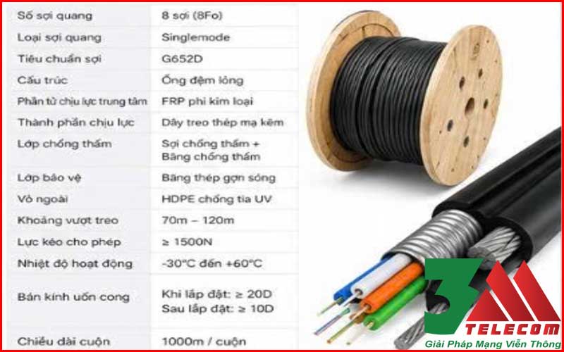 Cáp Quang Treo Kim Loại 8Fo Singlemode Chính Hãng