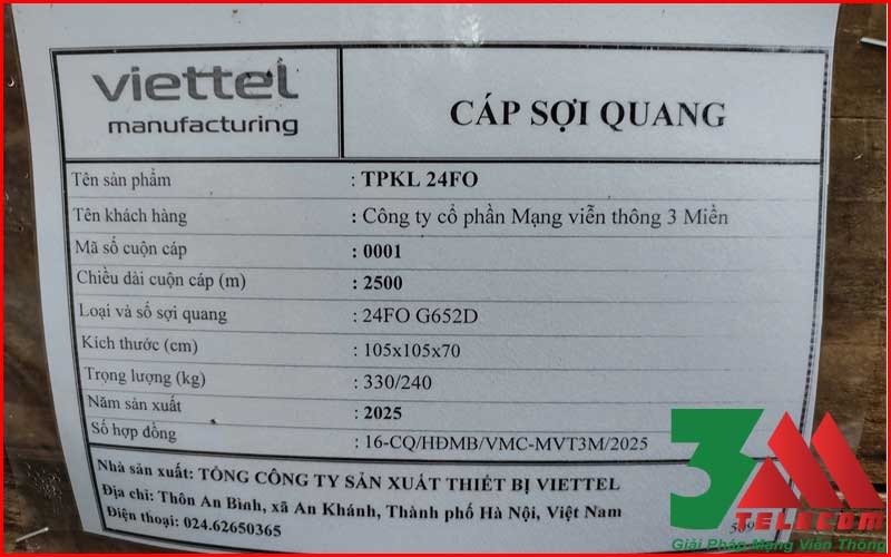 Cáp quang 24Fo treo Singlemode M3-Viettel chính hãng