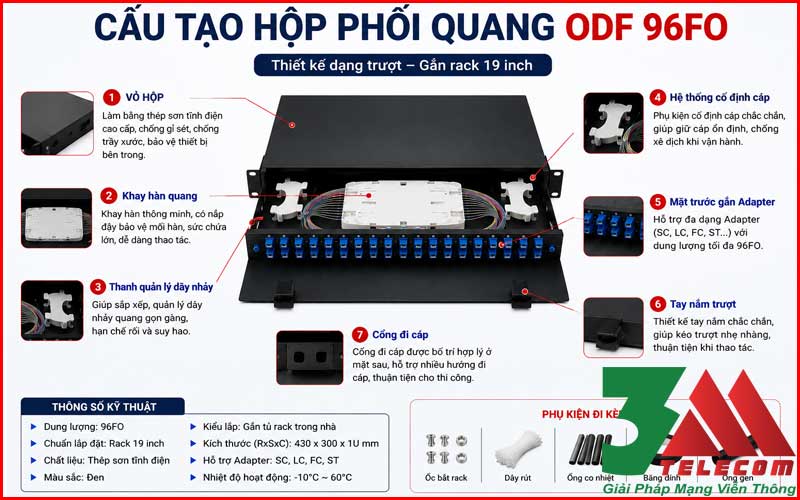 Hộp Phối Quang ODF 96FO Gắn Rack 19 Inch Chính Hãng