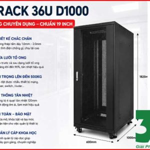 Tủ Rack 36U D1000 Cửa Lưới | Tủ Mạng 19 Inch Chịu Tải 500Kg