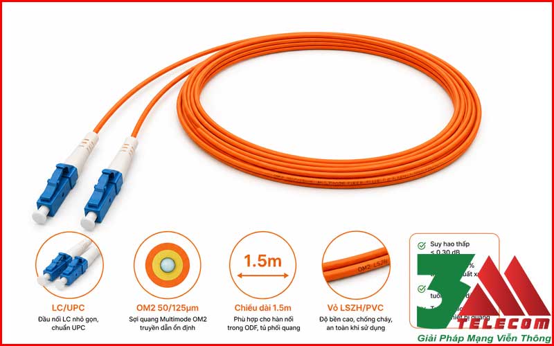 Dây Hàn Quang OM2 LC Multimode 1.5m Chuẩn 100% – Pigtail LC