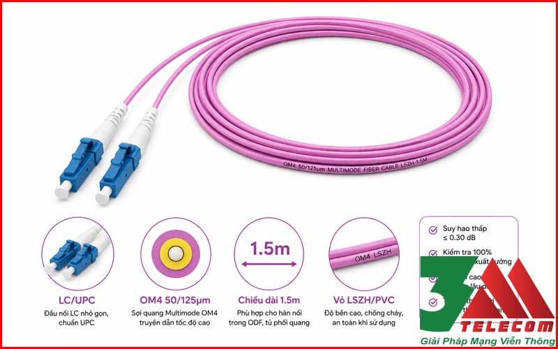Dây Hàn Quang OM4 LC Multimode 1.5m Chuẩn 100% – Pigtail LC